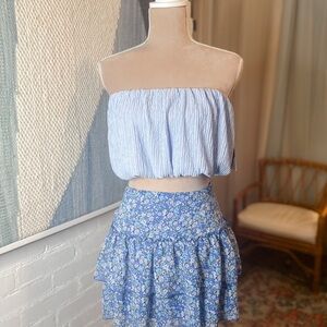 NWT Love Poem Blue Textured Puff/Bubble Crop Top